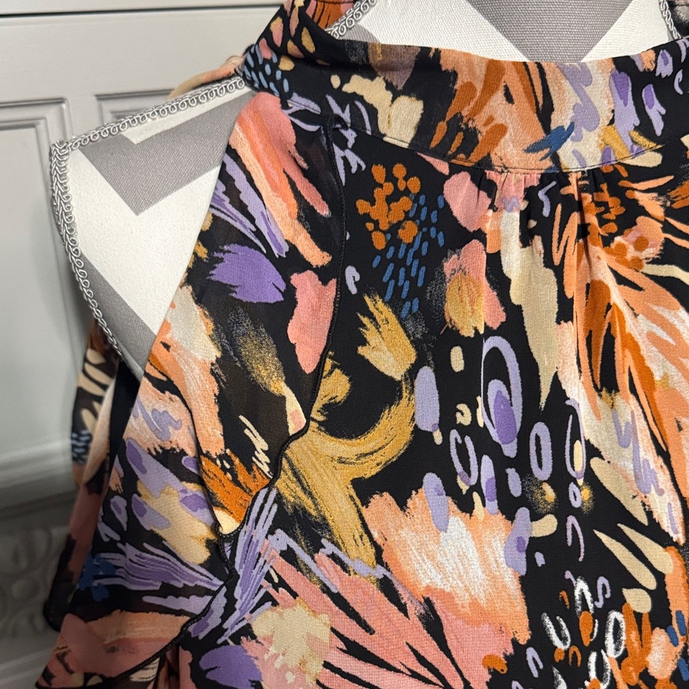 Floral Halter Neck Dress with Open Shoulder Sleeves - Multicolor Size 1X - Picture 5 of 11